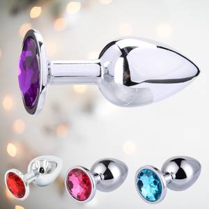 Shown is the stainless steel butt plug, the design is a smooth stainless steel anal plug shape, with a decorative paste jewel at the base, which will be displayed when inserted.