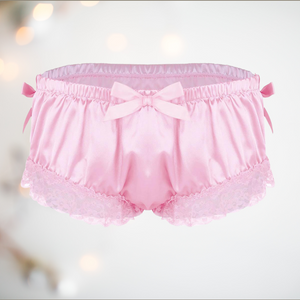 The pink satin bloomer short style panties from House Of Chastity.