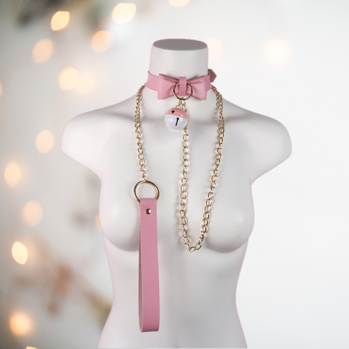 Pink Bow Chain Link Collar & Lead