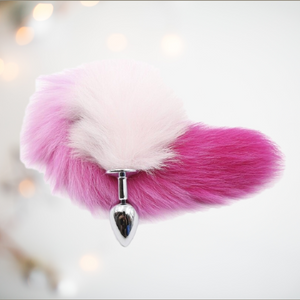 Pink Foxtail With Stainless Steel Butt Plug
